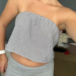 RARE Grey and White Striped Flowy Brandy Melville Strapless Top